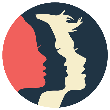 Logo: silhouettes of three women in profile, representing diverse ethnicities
