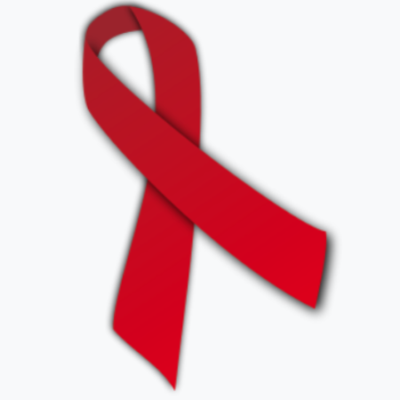 red ribbon with loop at top symbolizing remembrance and solidarity with people affected by HIV/AIDS