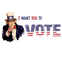 Uncle Sam pointing at viewer with wording "I want you to vote"
